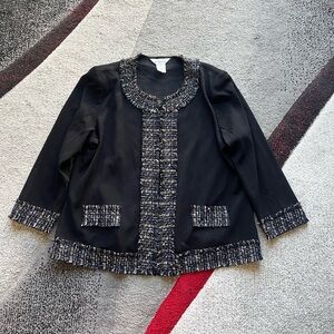 Misook Tweed Trimmed Black Knit Cardigan